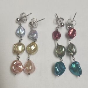 HONORA EARRINGS - LOT OF 2 - 925 STERLING SILVER DANGLE PEARLS